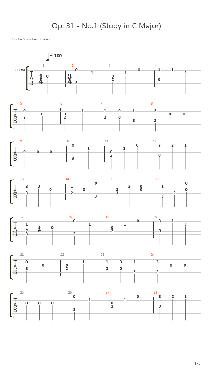 Op. 31 - No 1 (Study In C Major)吉他谱