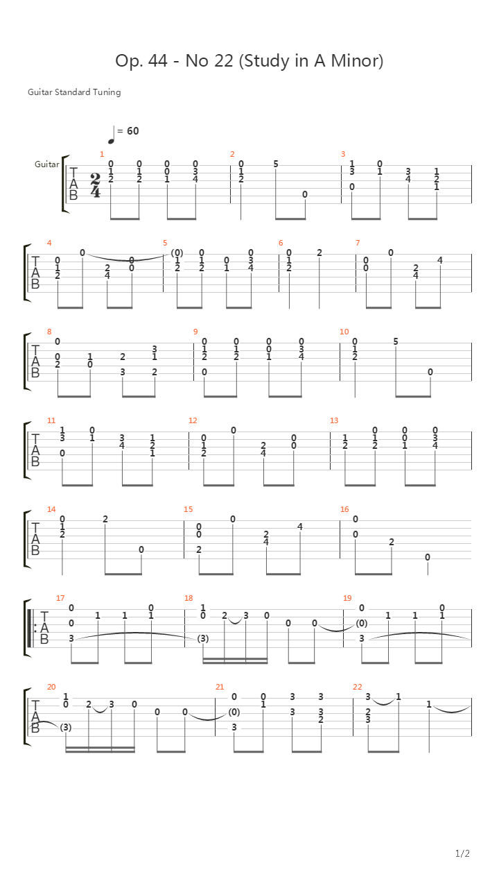 Op. 44 - No 22 (Study In A Minor)吉他谱