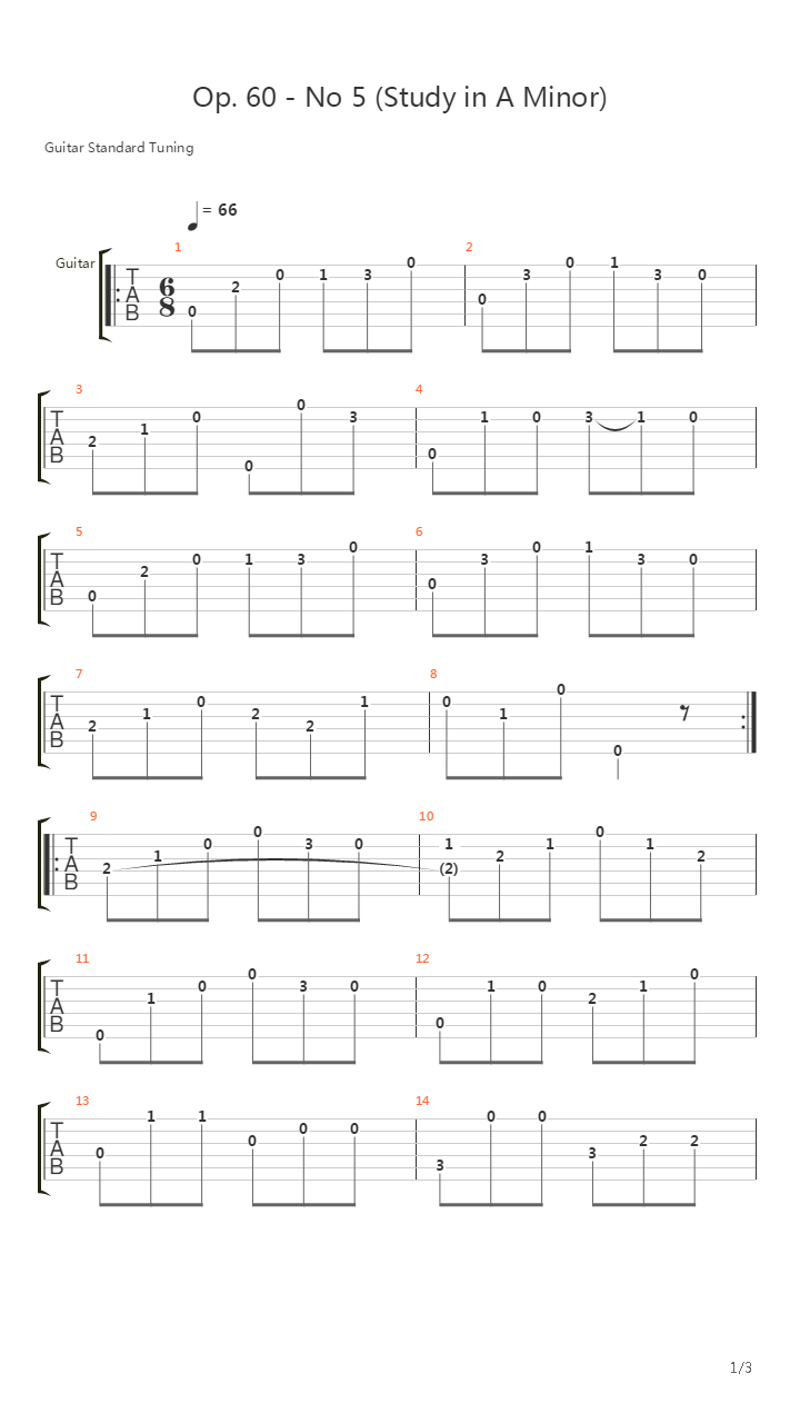 Etudes Op.60 No.5（25首渐进练习曲 作品60号 No.5）吉他谱