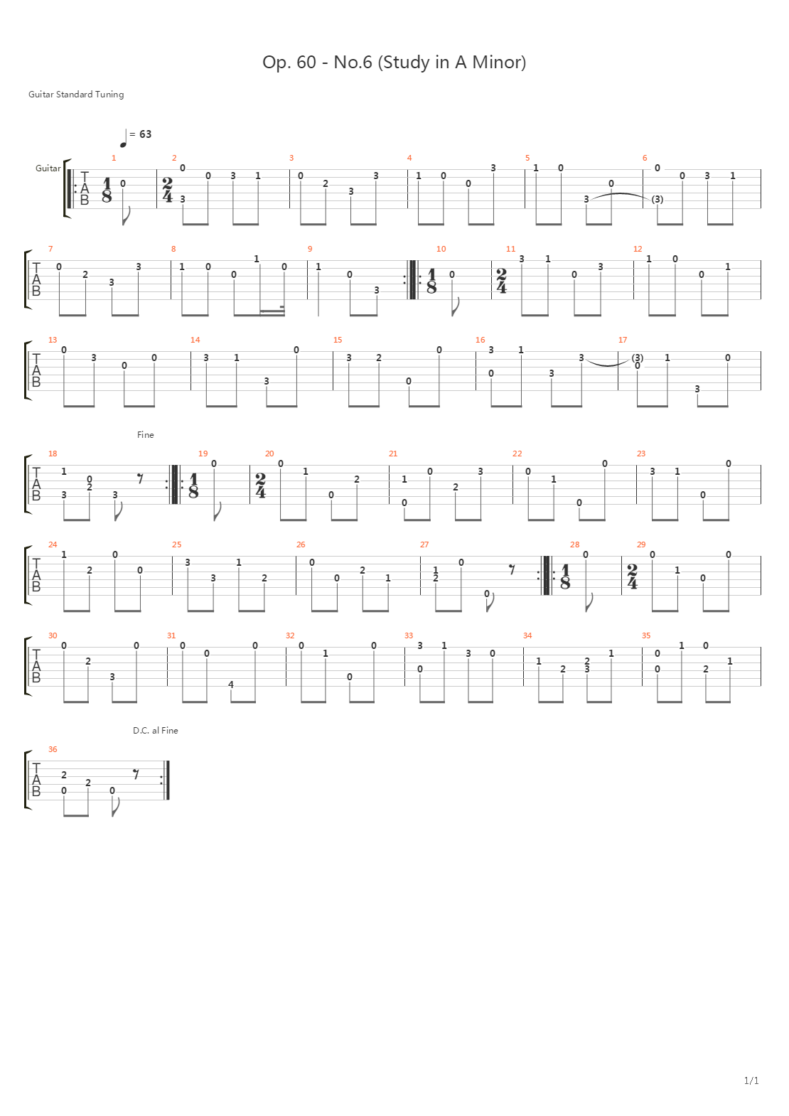 Etudes Op.60 No.6（25首渐进练习曲 作品60号 No.6）吉他谱