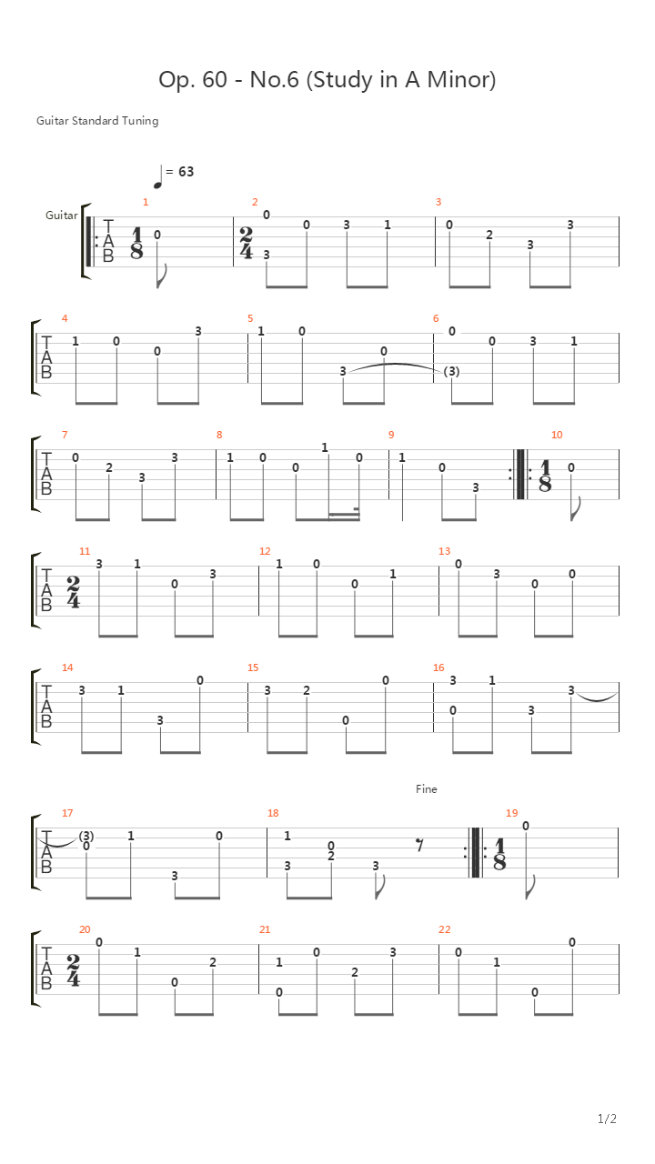 Etudes Op.60 No.6（25首渐进练习曲 作品60号 No.6）吉他谱