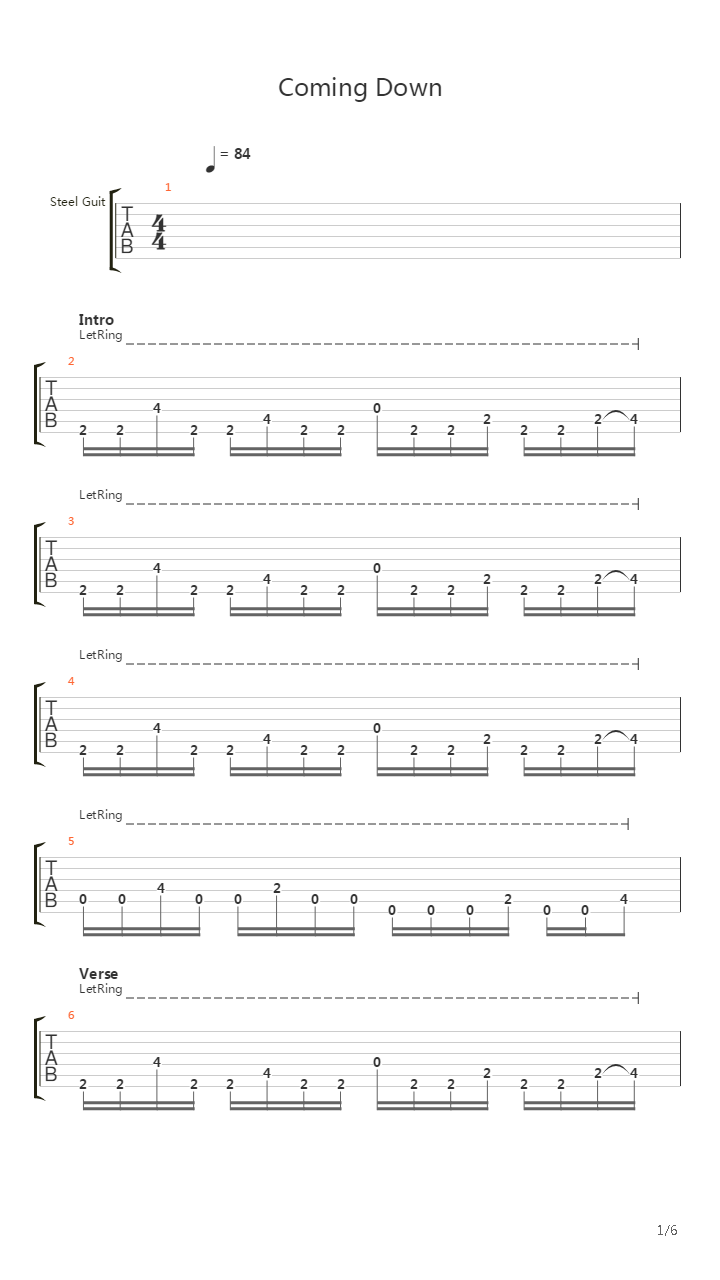 Coming Down吉他谱
