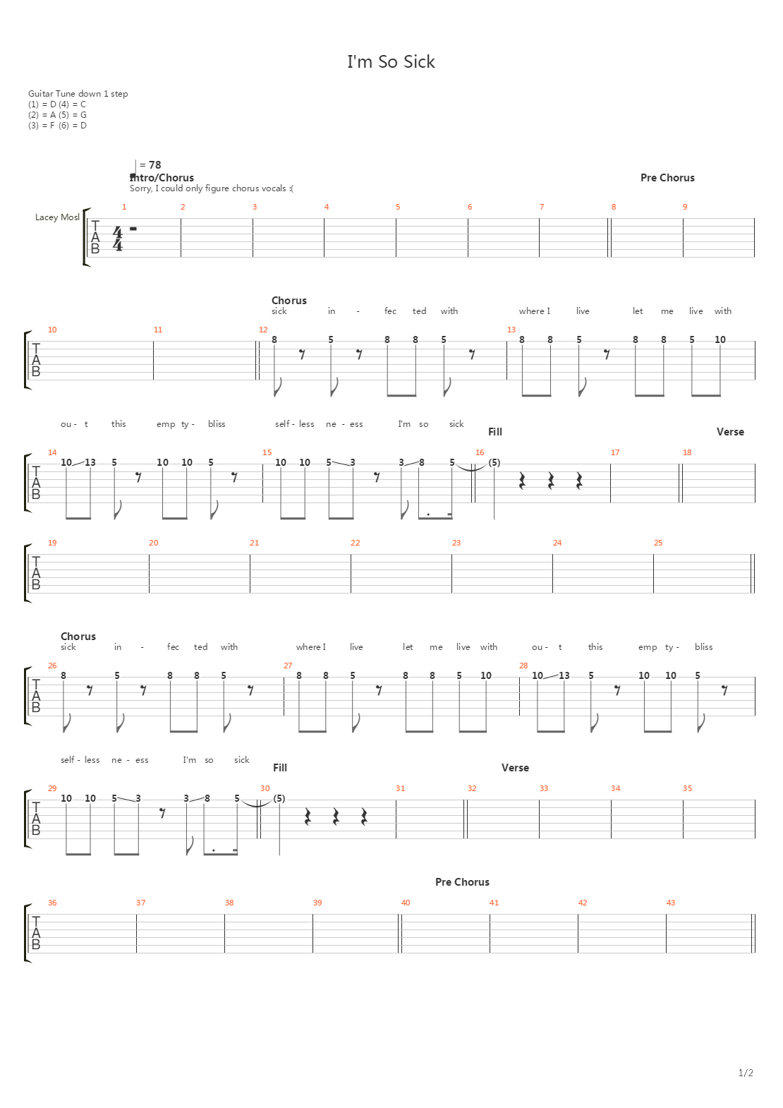 I'm So Sick Played With Drop C吉他谱