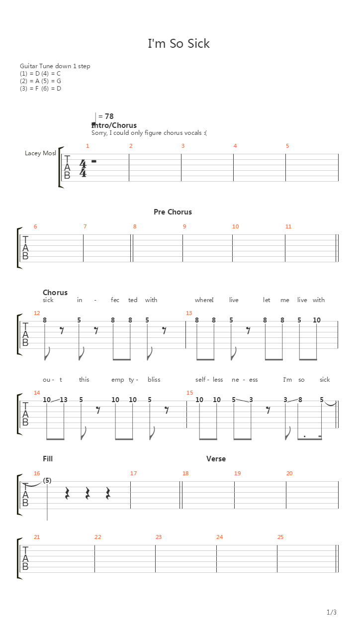 I'm So Sick Played With Drop C吉他谱
