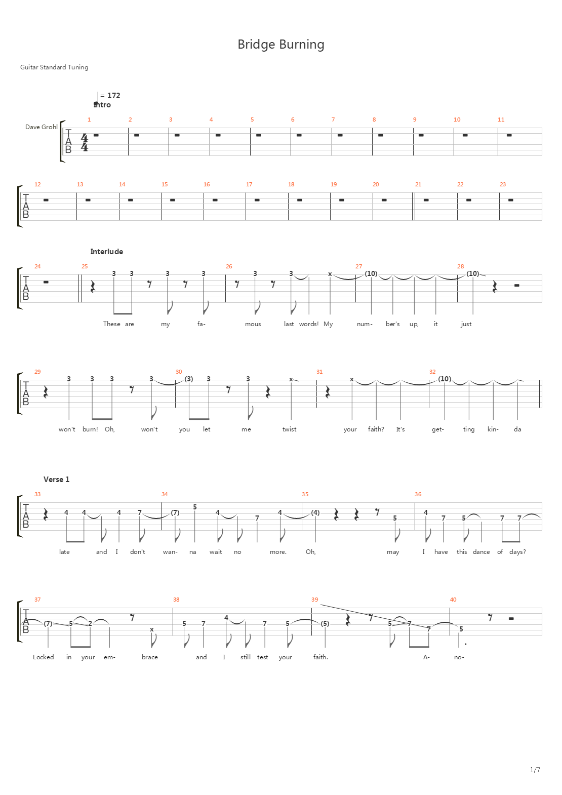 Bridge Burning吉他谱