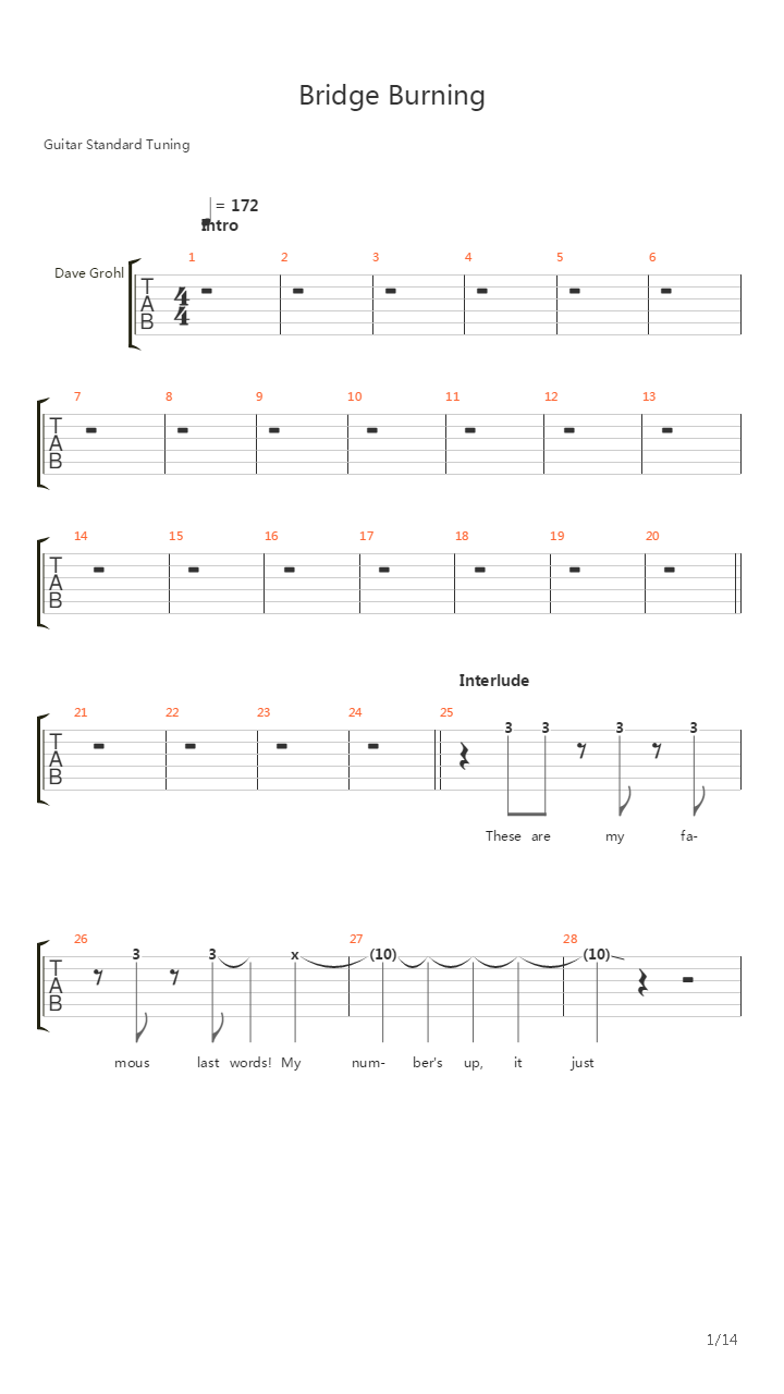 Bridge Burning吉他谱