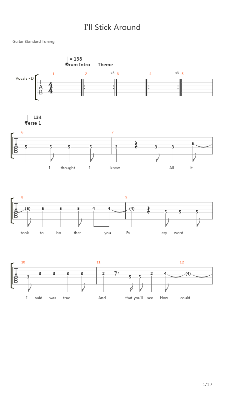I'll Stick Around吉他谱