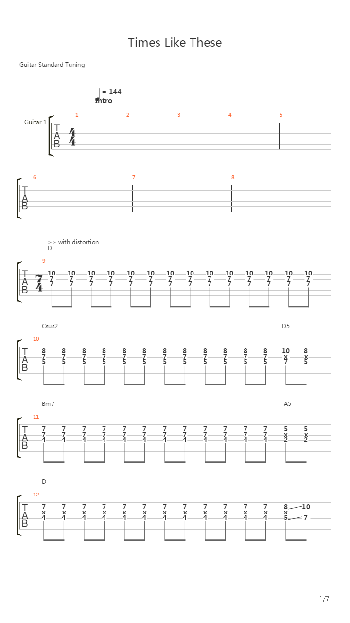 Times Like These吉他谱