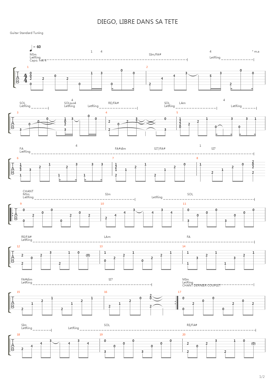 Diego, Libre Dans Sa Tête吉他谱