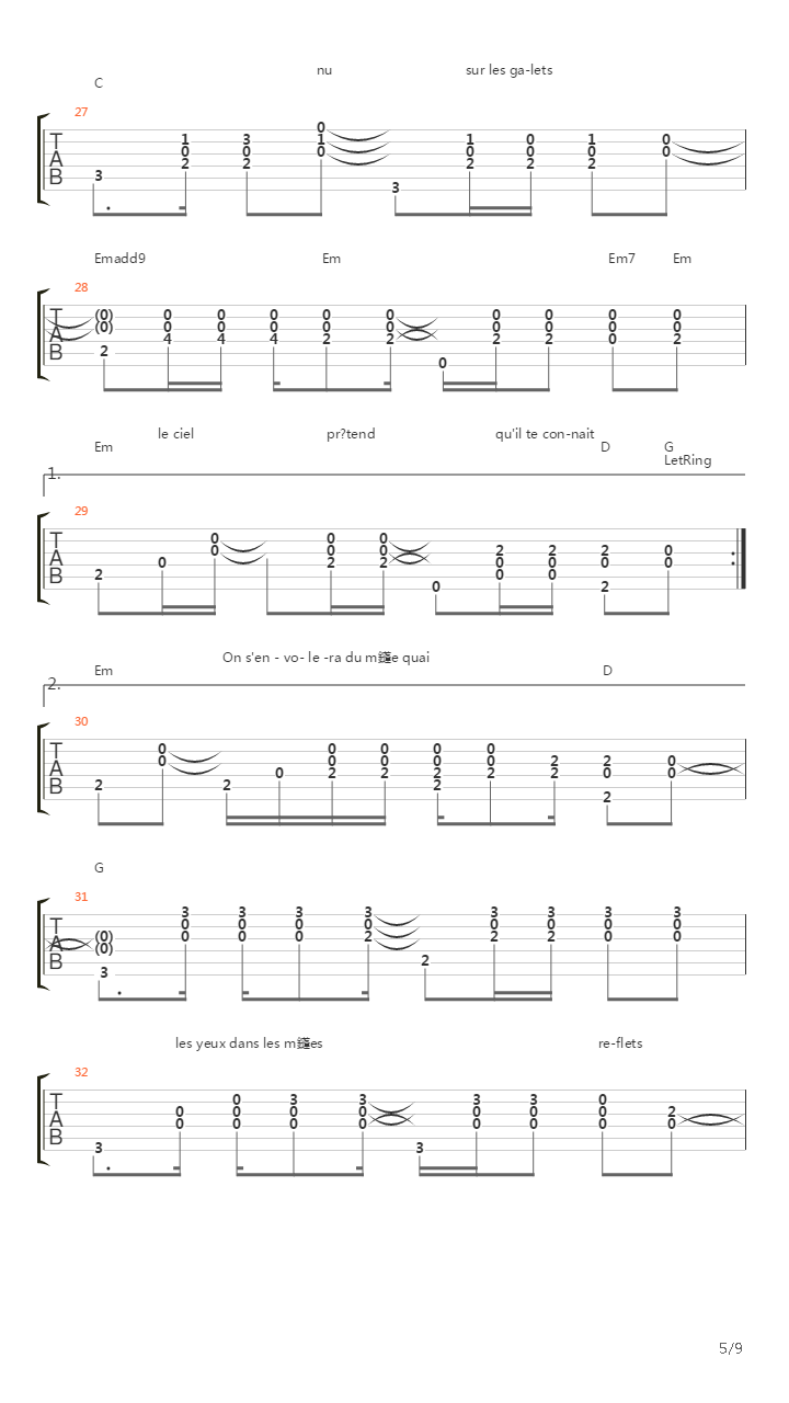 Je T'aimais, Je T'aime, Je T'aimerai吉他谱