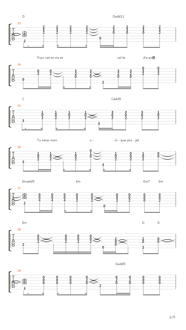 Je T'aimais, Je T'aime, Je T'aimerai吉他谱