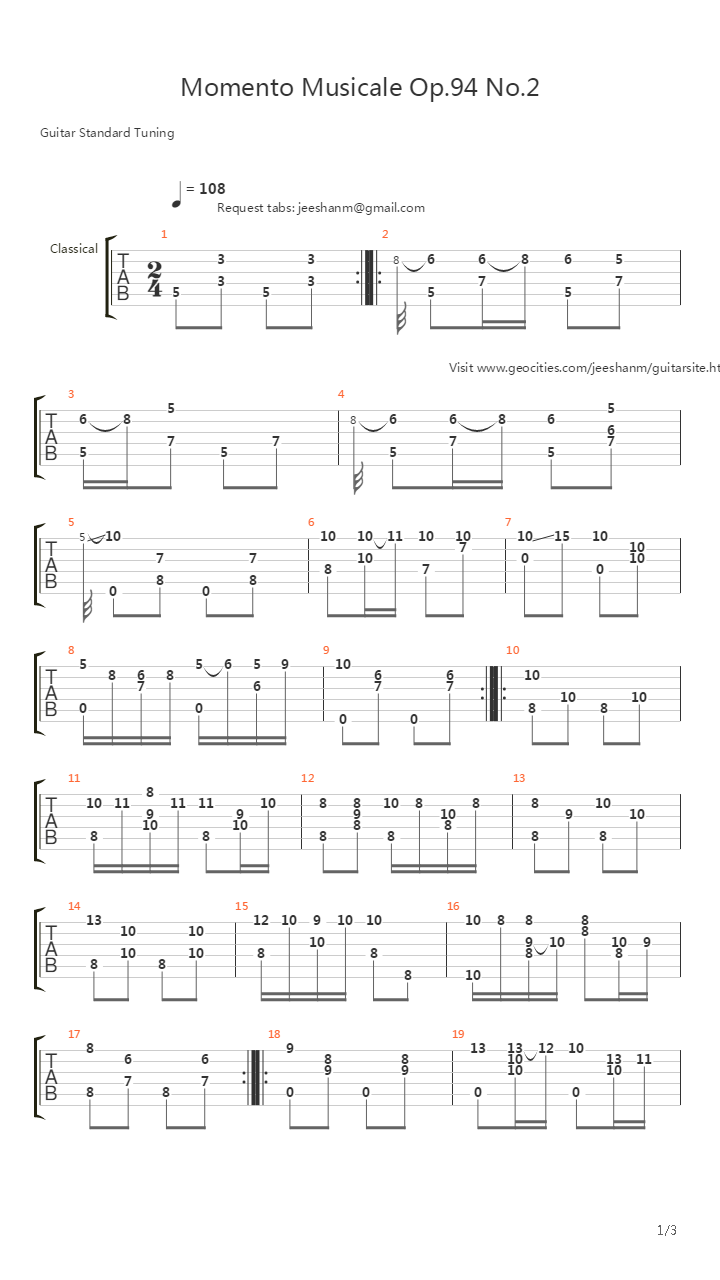 Momento Musicale Op.94 No.2吉他谱