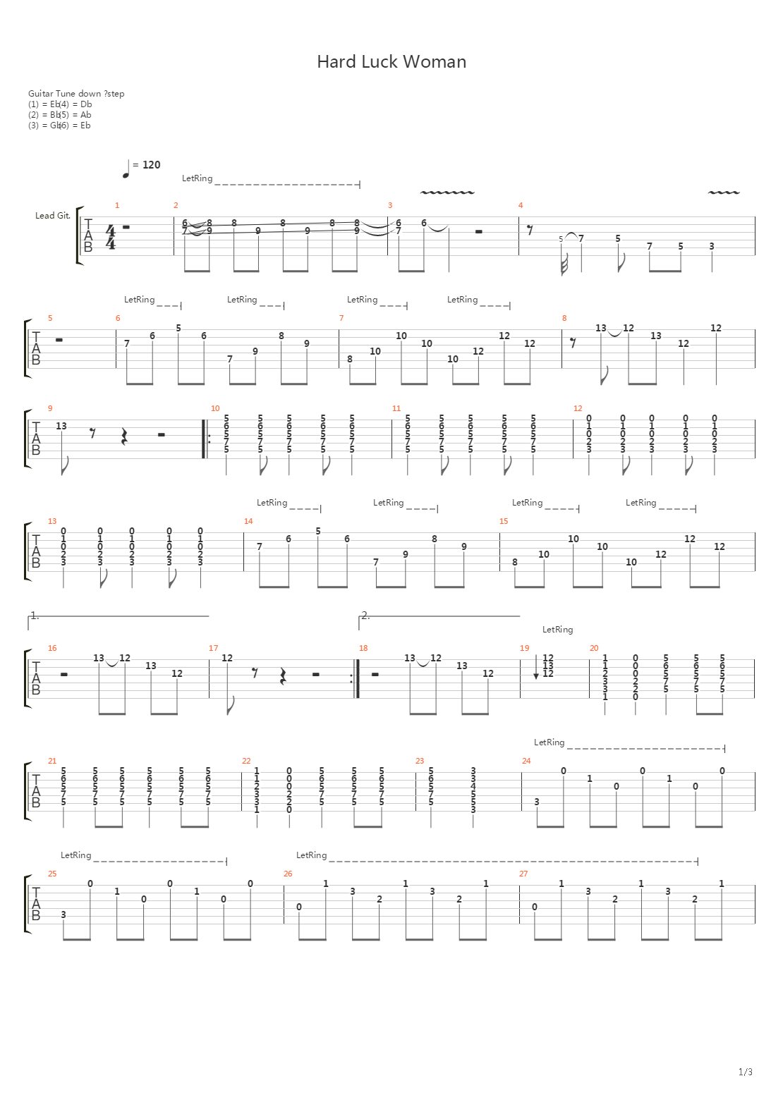 Hard Luck Woman吉他谱