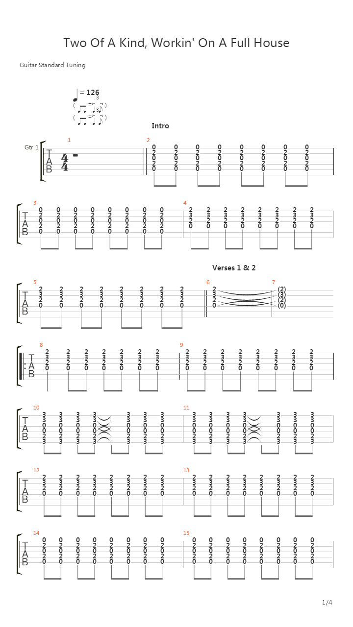 Two Of A Kind, Workin' On A Full House吉他谱