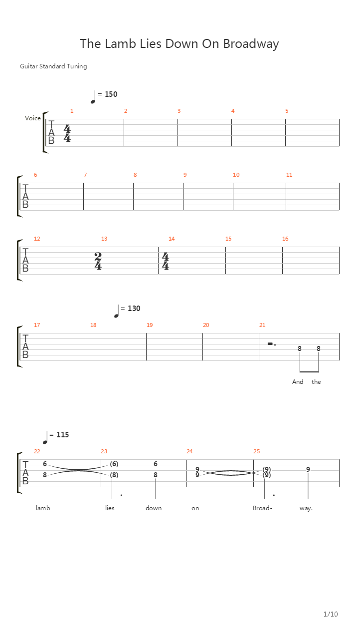 The Lamb Lies Down On Broadway吉他谱