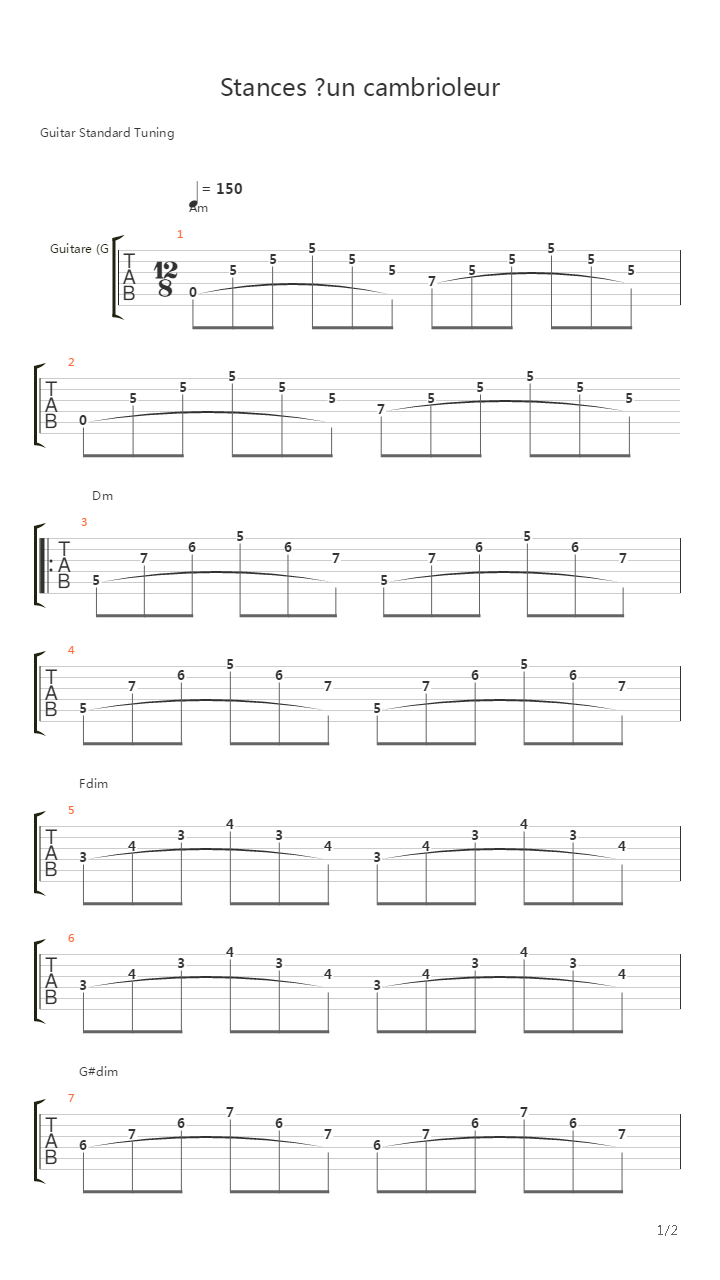 Stances 脌 Un Cambrioleur吉他谱