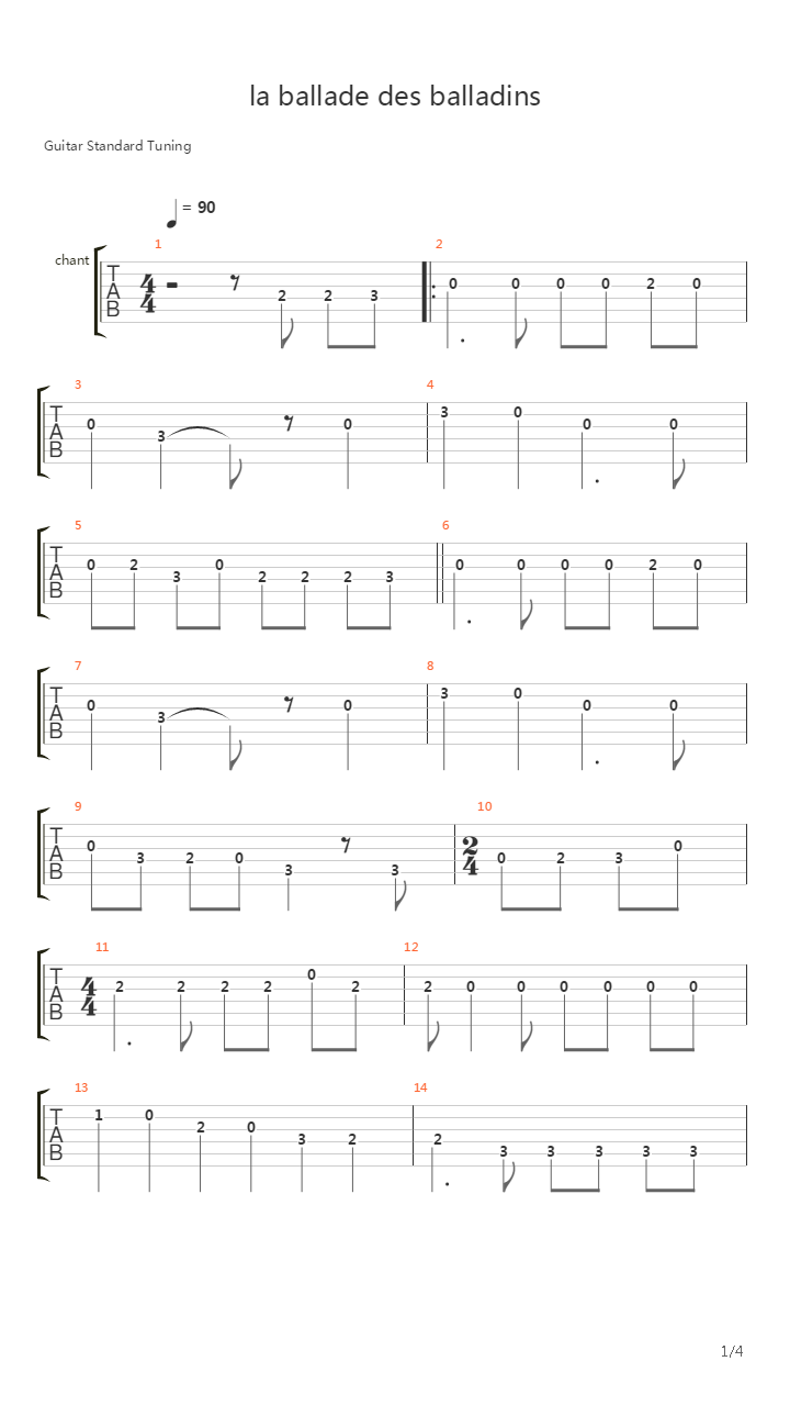 La Ballade Des Baladins吉他谱
