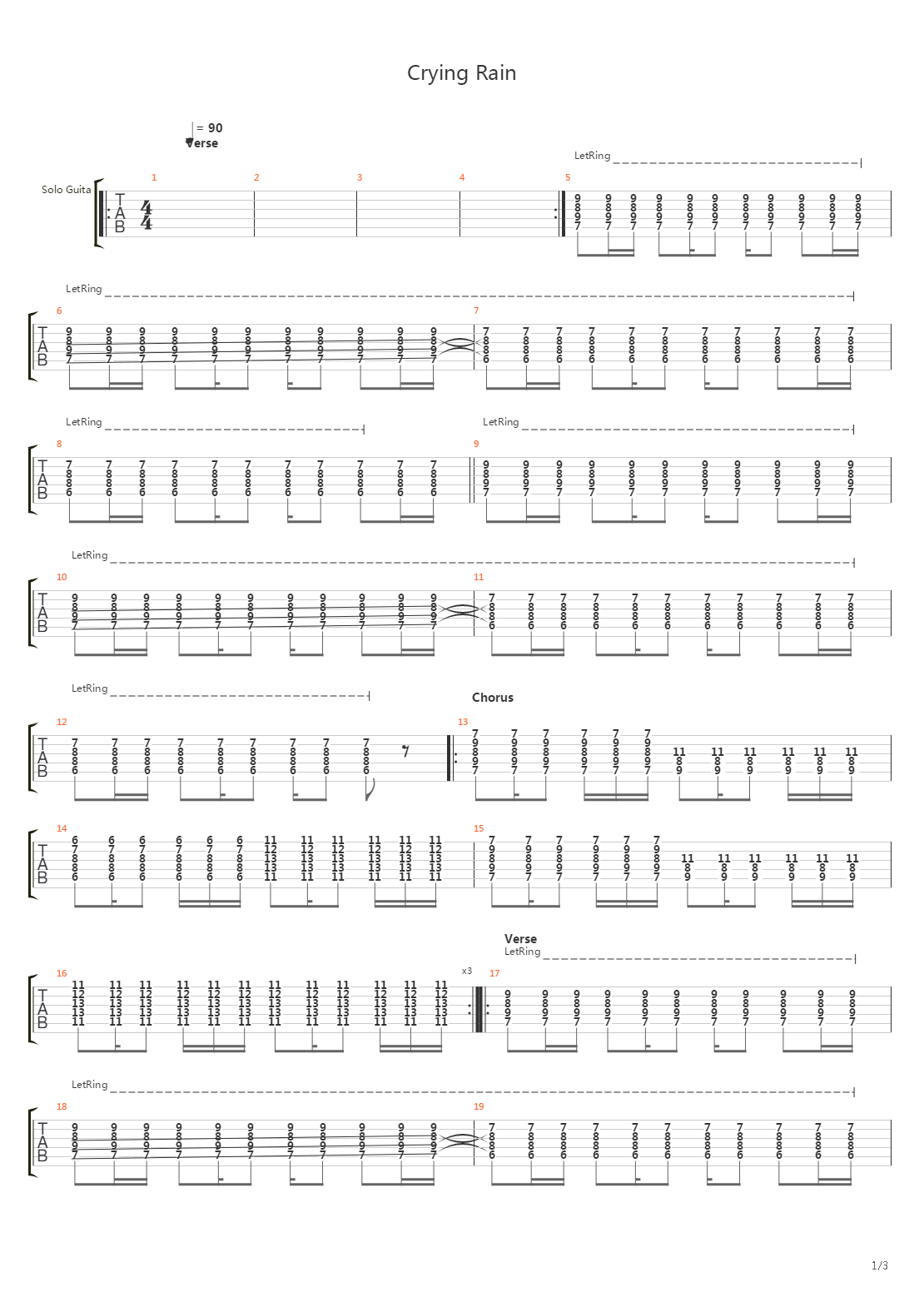 Crying Rain吉他谱
