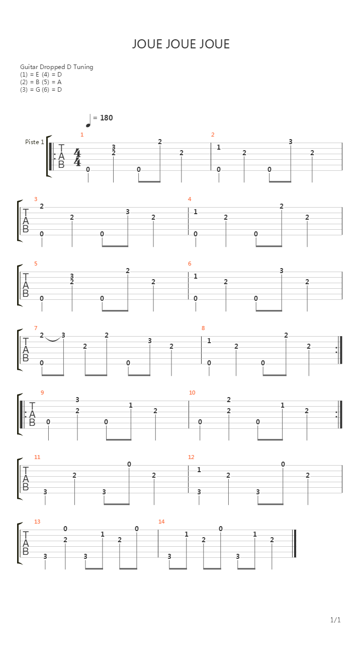 Joue, Joue, Joue吉他谱