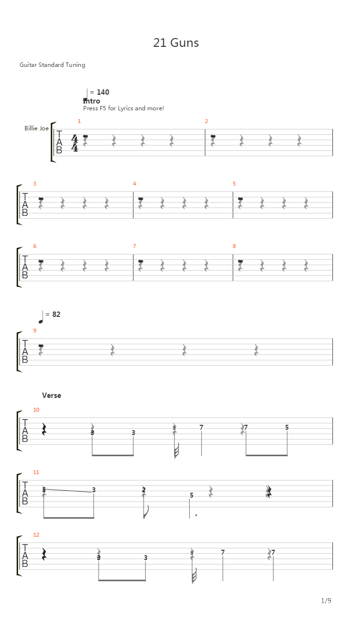 21 Guns吉他谱