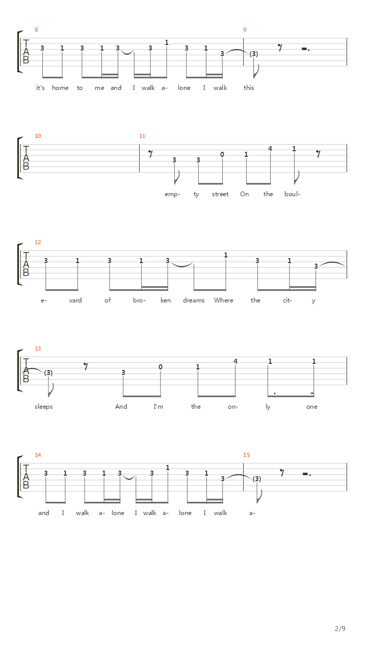 Boulevard Of Broken Dreams吉他谱