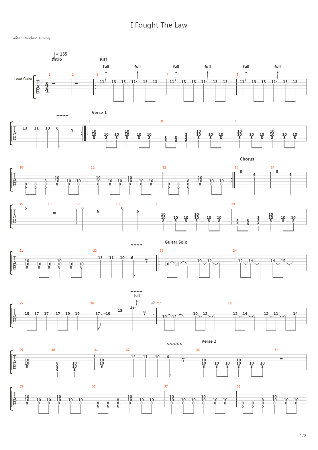I Fought The Law吉他谱