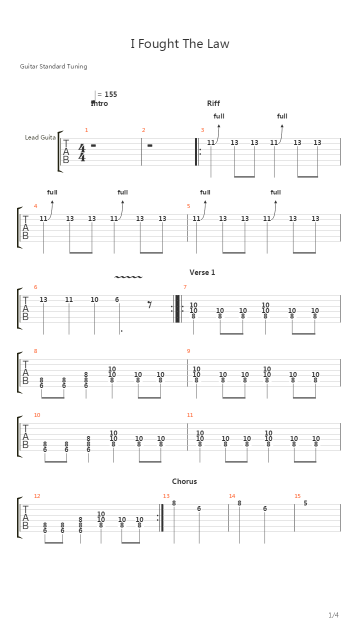 I Fought The Law吉他谱