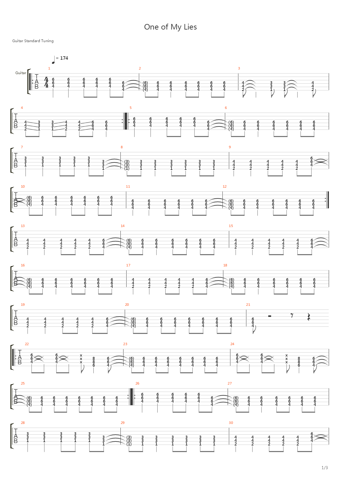 One Of My Lies吉他谱