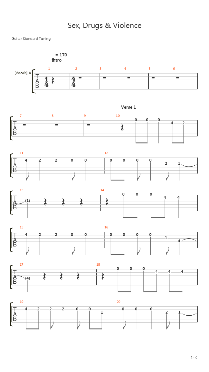Sex, Drugs & Violence吉他谱