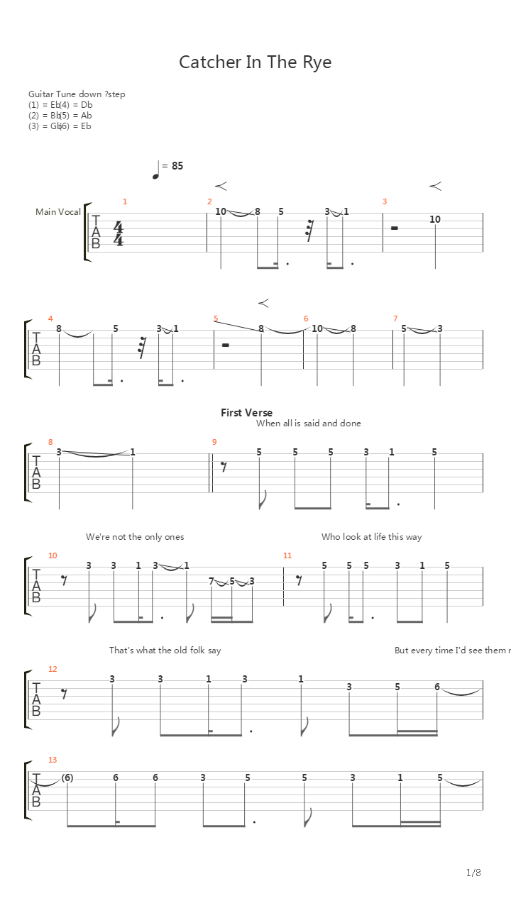 Catcher In The Rye Demo吉他谱