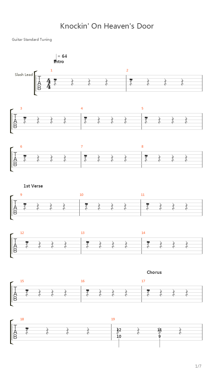 Knockin' On Heaven's Door (Standard Tuned) Tab吉他谱