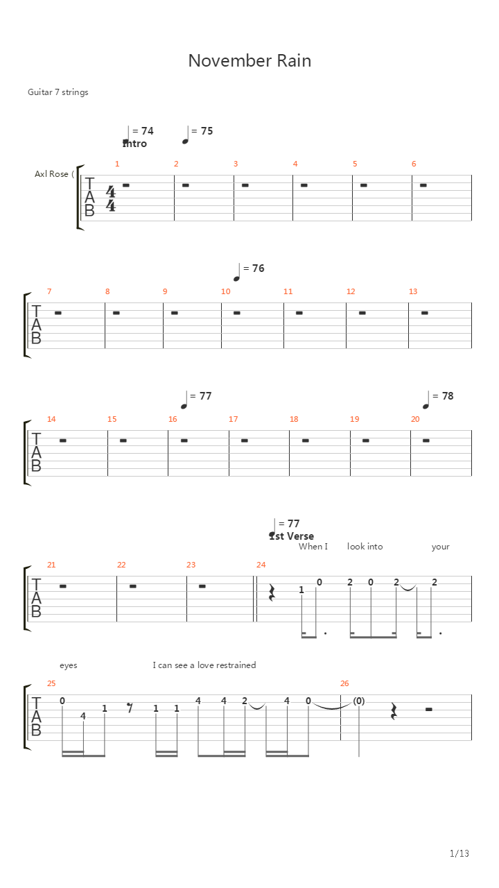 November Rain吉他谱
