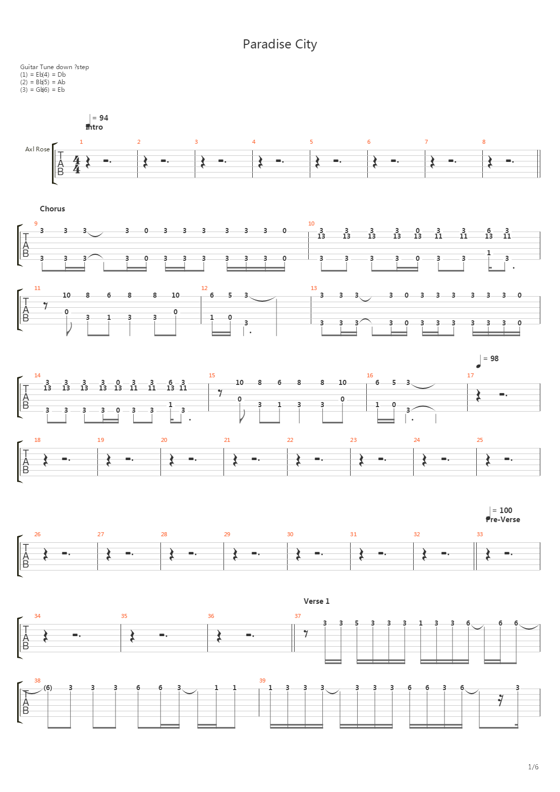 Paradise City (Me)吉他谱