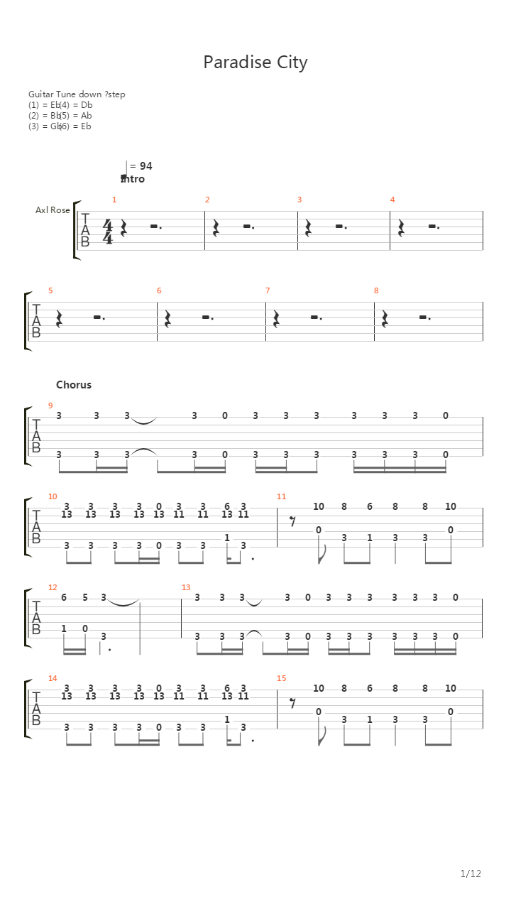 Paradise City吉他谱