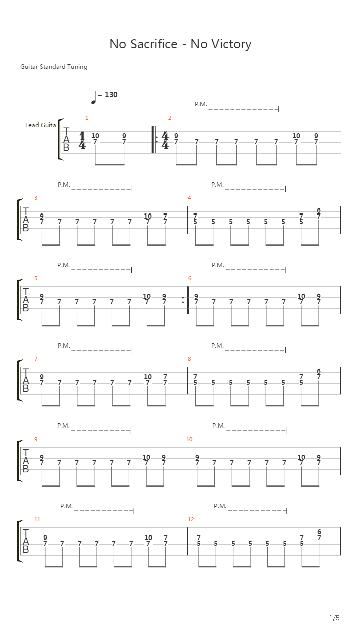 No Sacrifice No Victory吉他谱