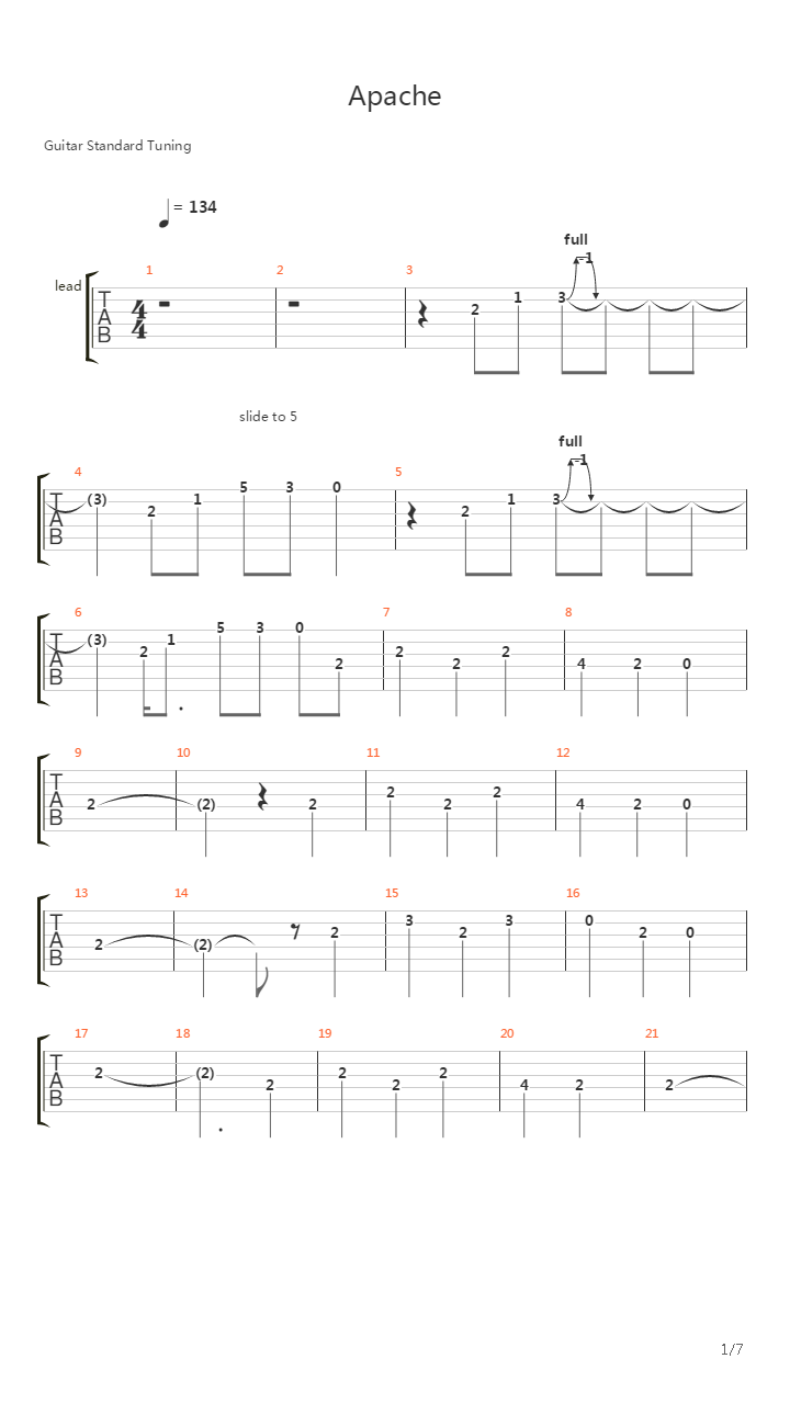 Apache吉他谱