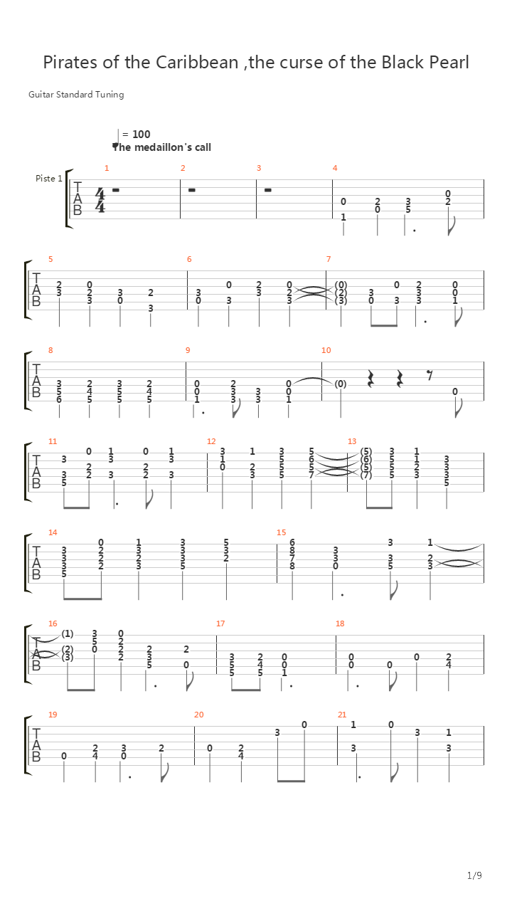 Pirates Of The Carribean Full Fingering Rearranged!吉他谱