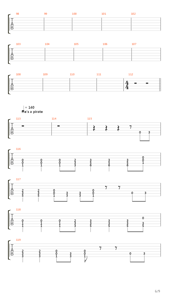 Pirates Of The Carribean Full Fingering Rearranged!吉他谱