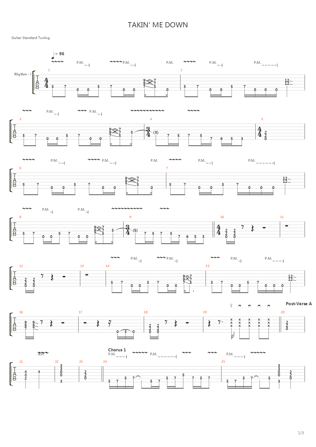 Takin Me Down吉他谱