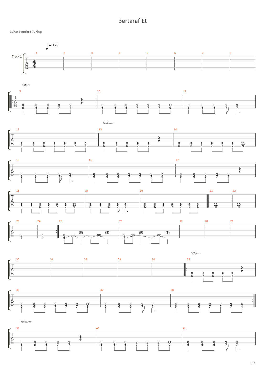 Bertaraf Et(Standar E)吉他谱