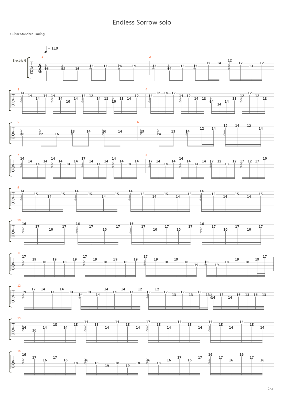 Endless Sorrow Solo吉他谱