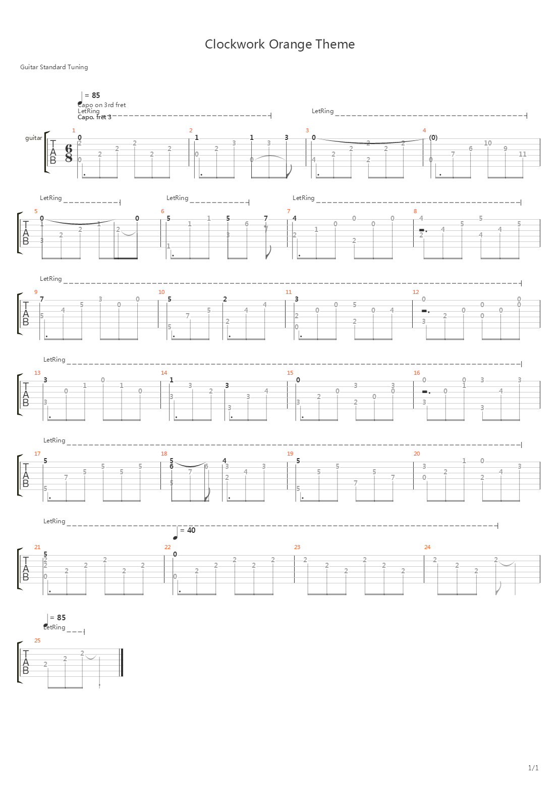 Theme From A Clockwork Orange吉他谱