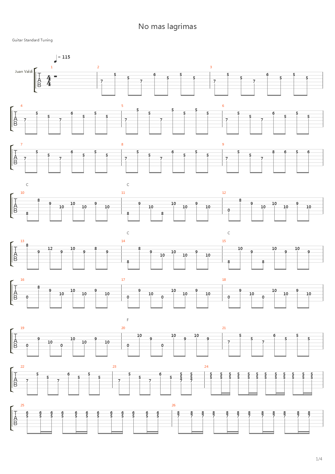 No Mas Lagrimas吉他谱