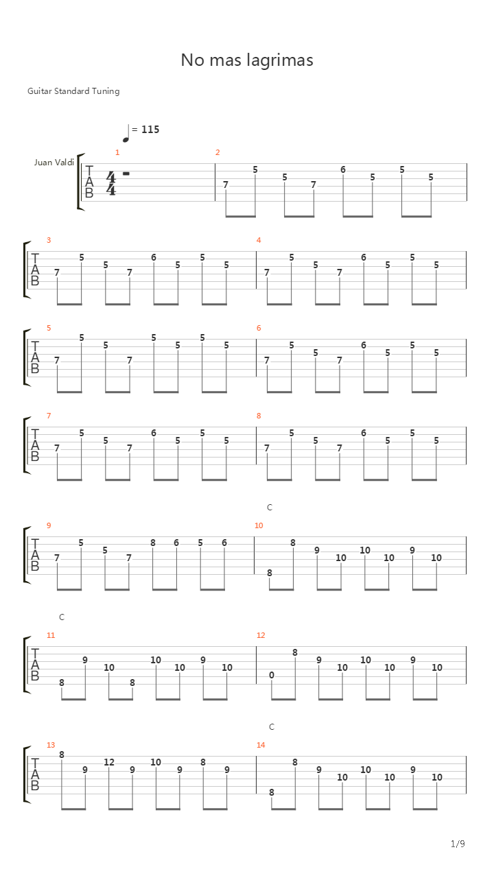 No Mas Lagrimas吉他谱