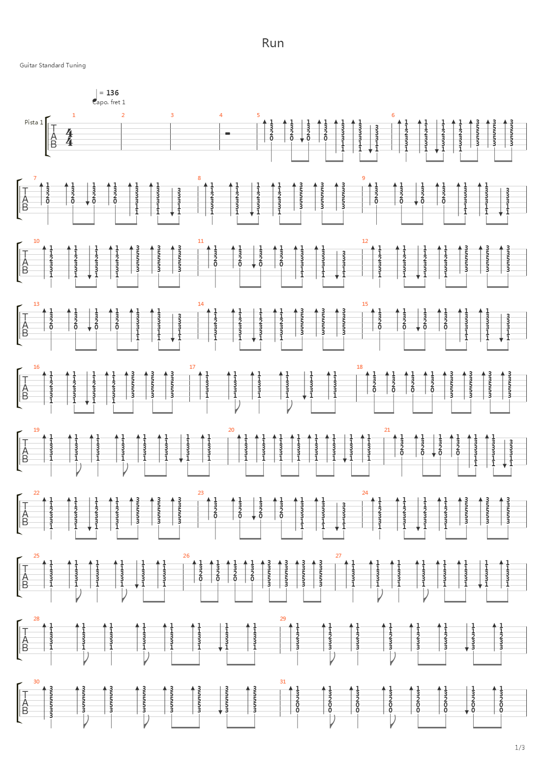 Run吉他谱