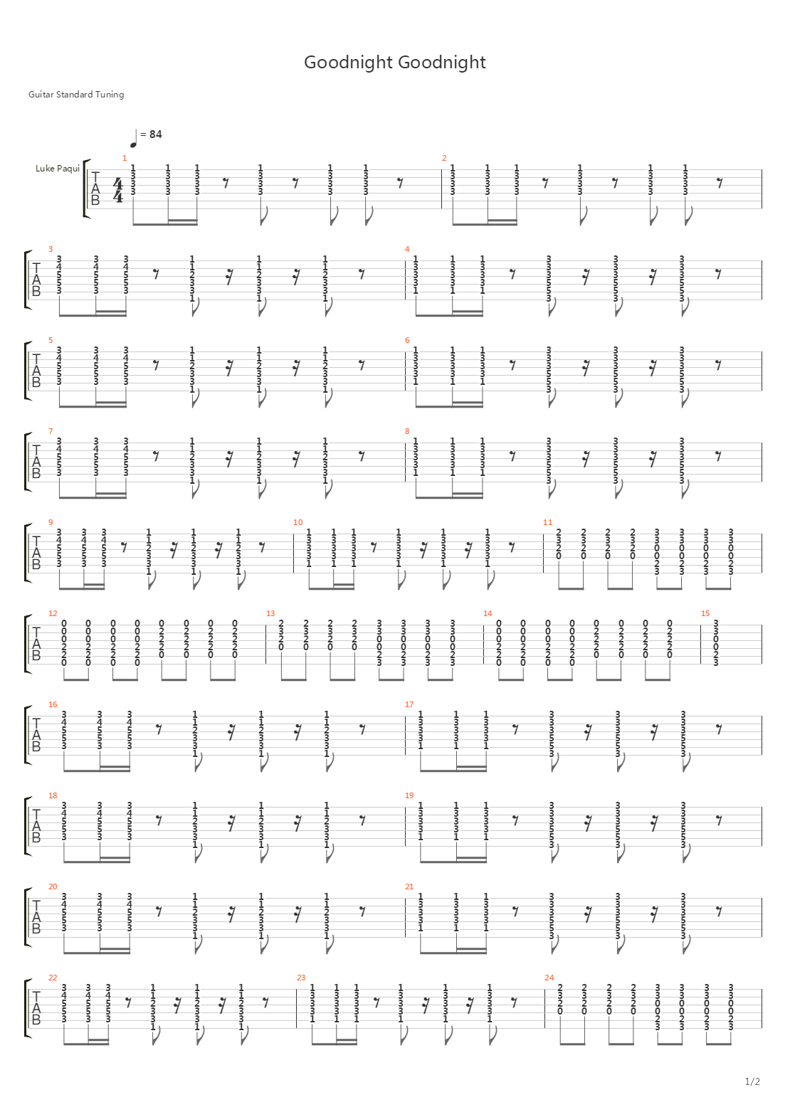 Goodnight Goodnight吉他谱