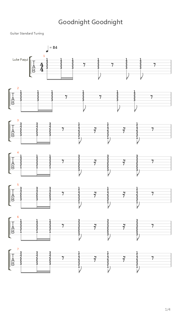 goodnight小鬼吉他谱图片