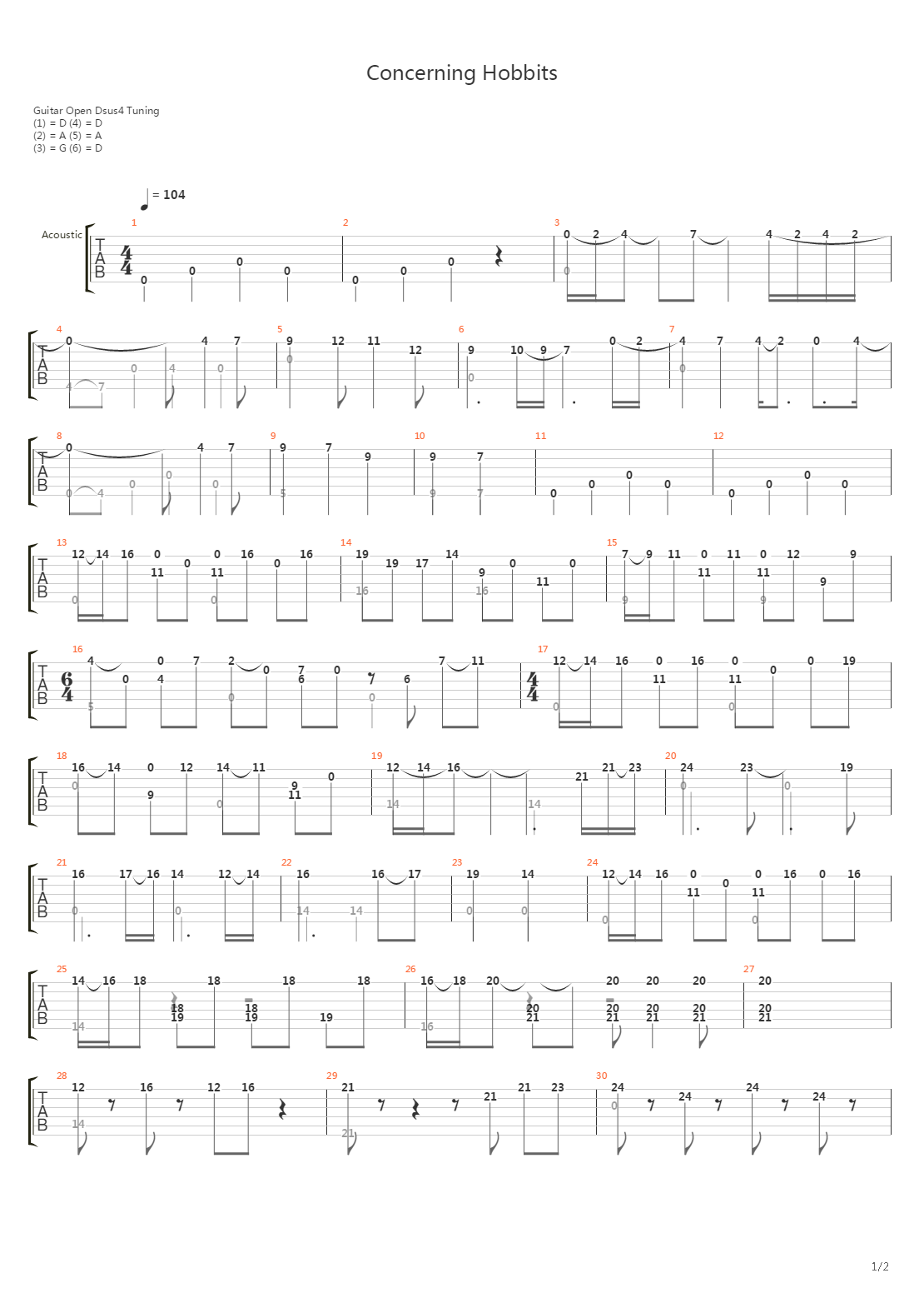 Concerning Hobbits (Fingerstyle)吉他谱