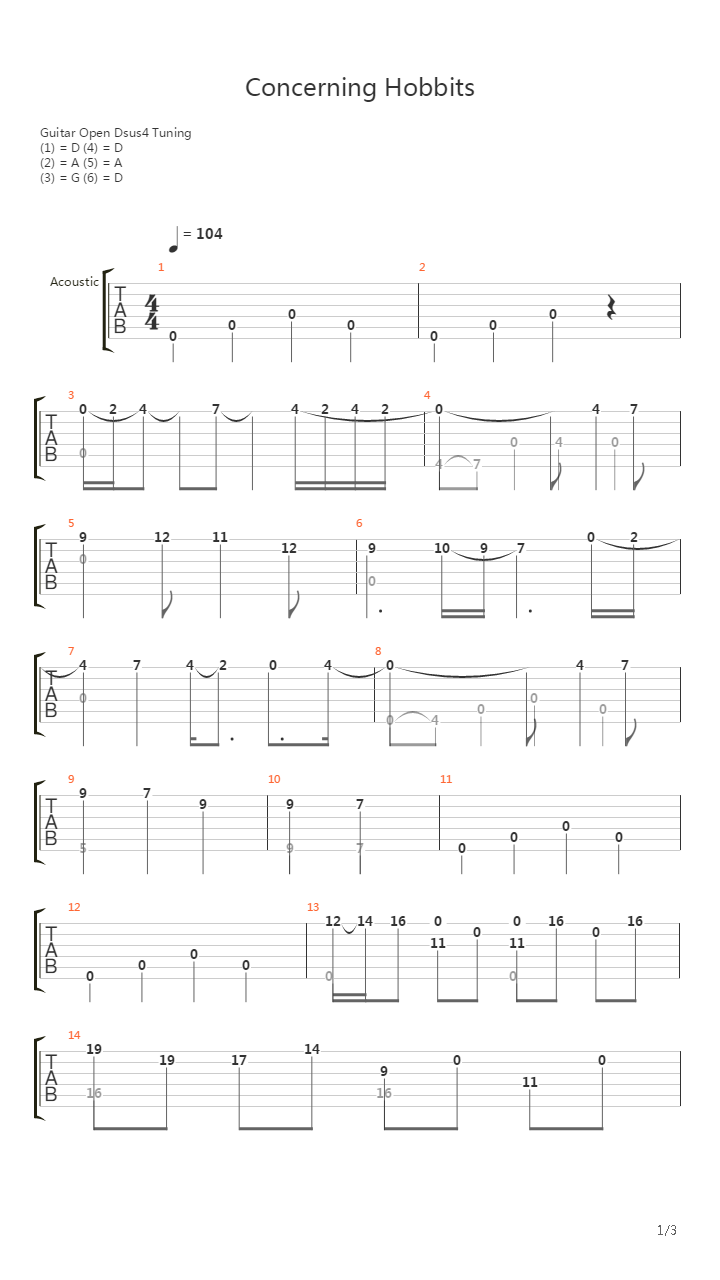 Concerning Hobbits (Fingerstyle)吉他谱