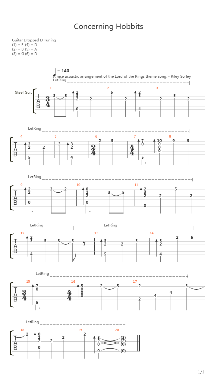 Concerning Hobbits (Lotr Theme)吉他谱